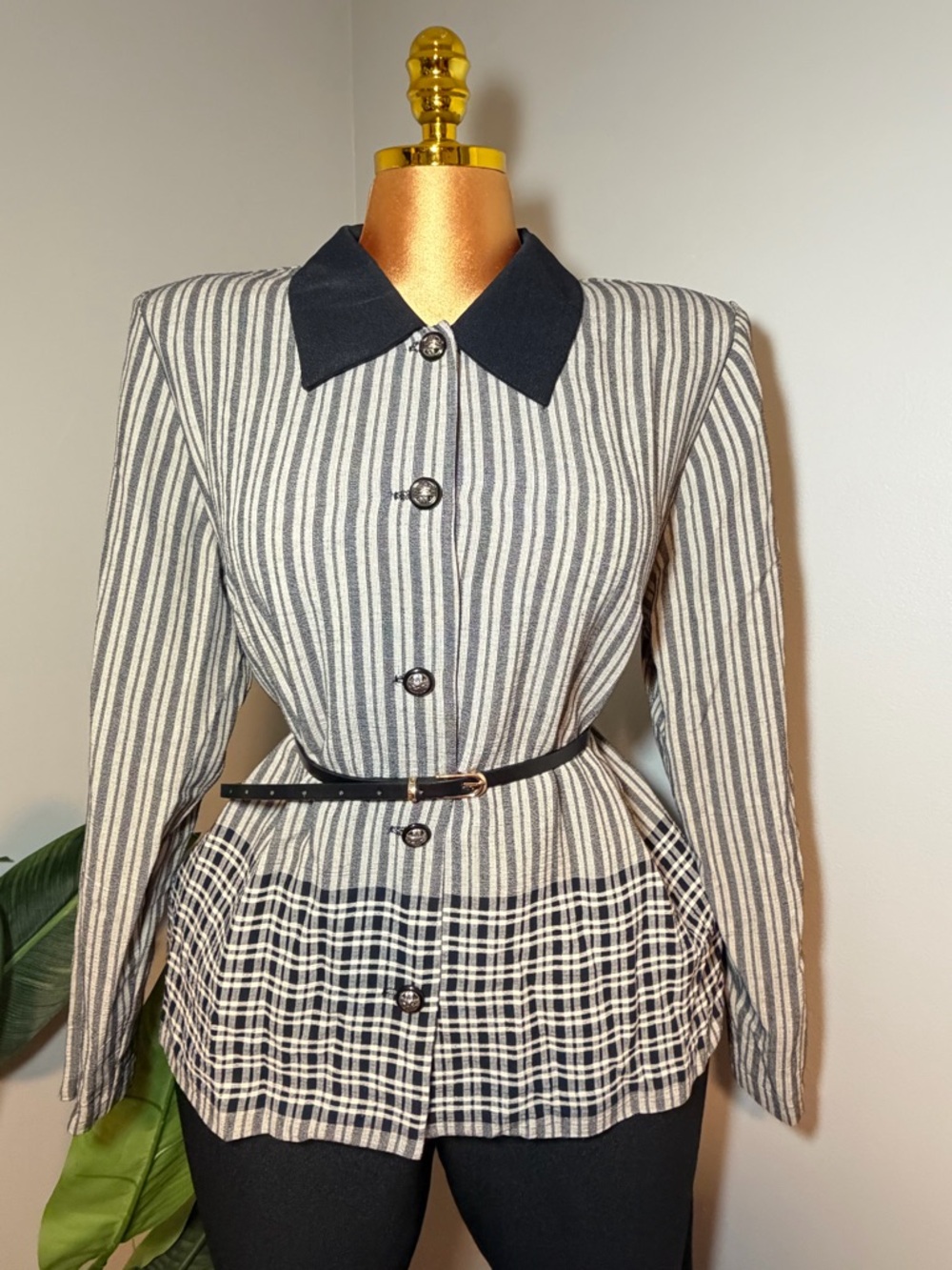 Striped Black & White Peplum Blazer Jacket
